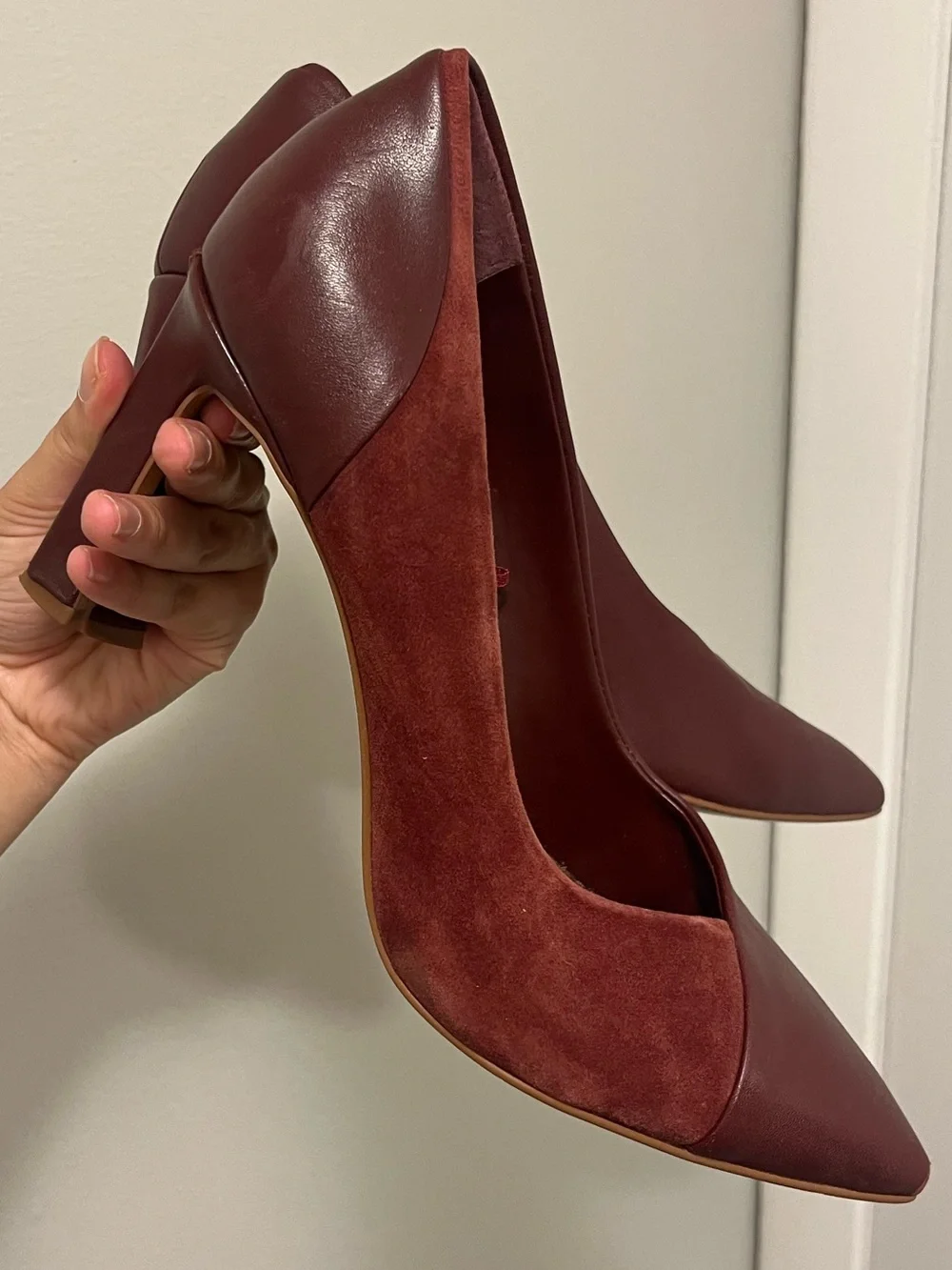 Burgundy Suede & Leather Pointed-Toe Pump